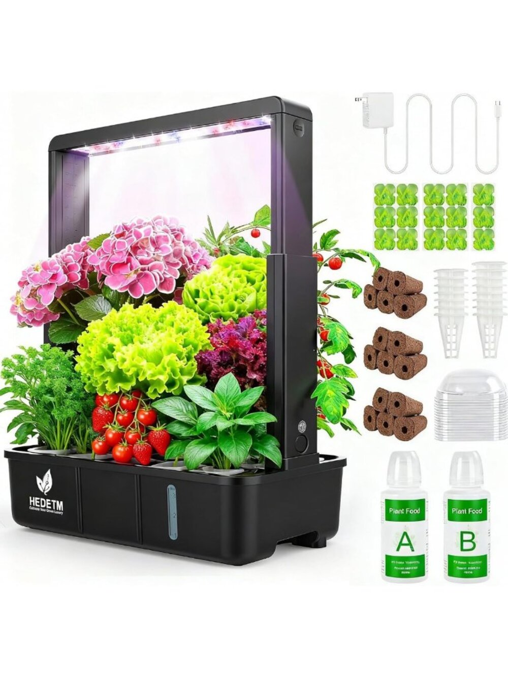 Indoor Hydroponics Growing System with LED Grow Light - 15 Pods Garden Setup
